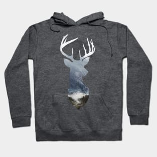 Deer Silhouette in Misty Scotland Forest Wild River Scene Hoodie